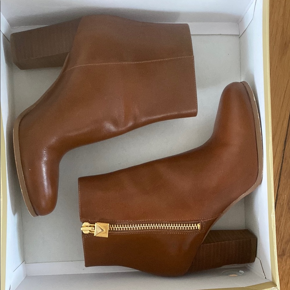 MICHAEL Michael Kors Brown Ankle Boots with Gold Zipper